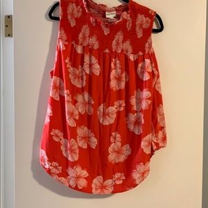 Orange with white flower sleeveless blouse